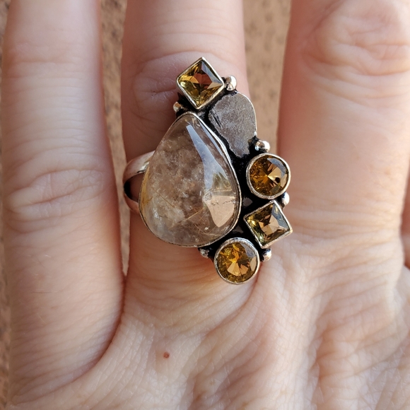 New Golden Rutilated Quartz and Citrine 925 Silver Ring. - Picture 7 of 12